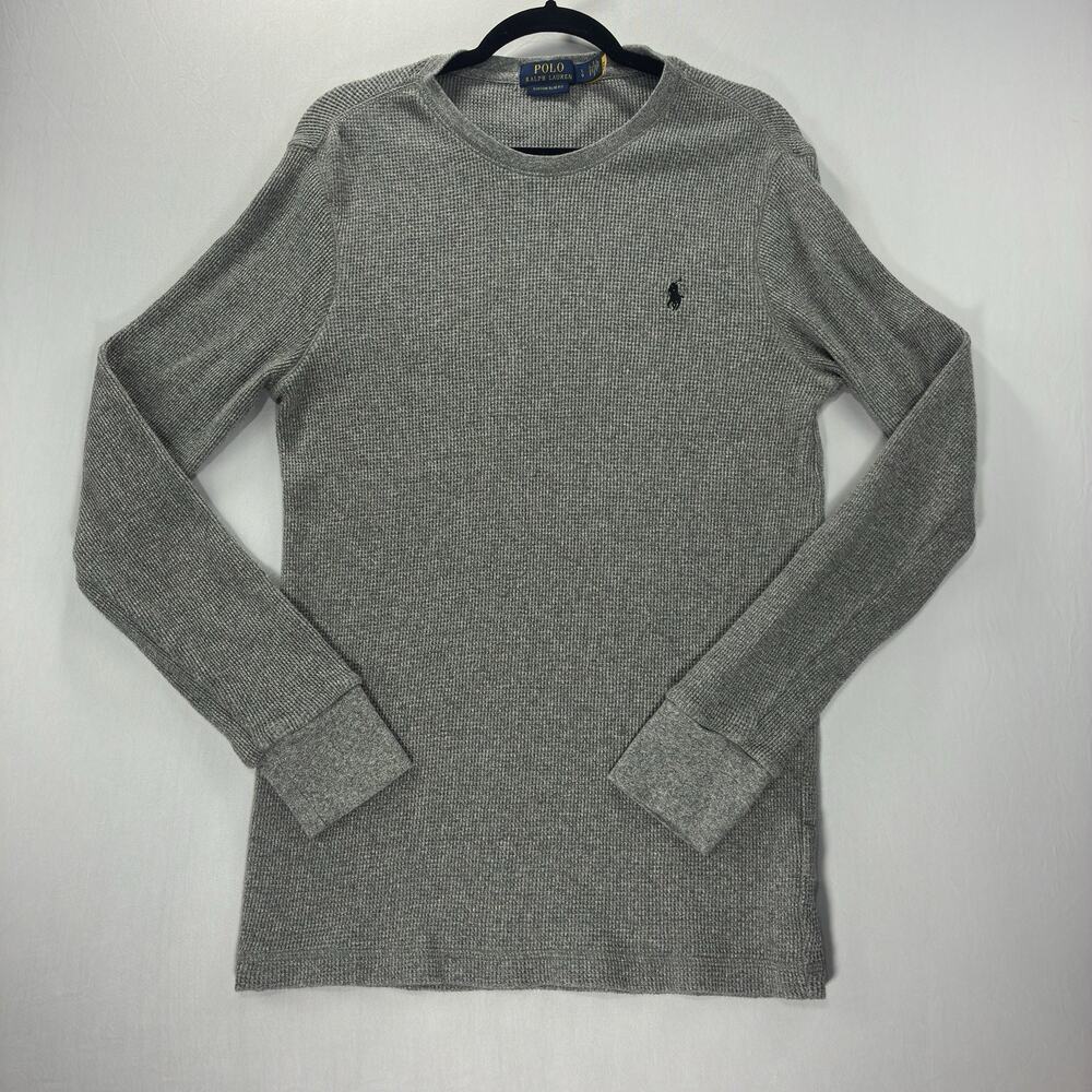 Polo Ralph Lauren Mens Waffle Knit Thermal Shirt L Gray Custom Slim Fit Pony